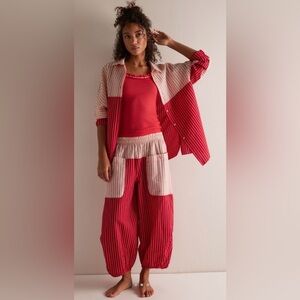Striped Red and Cream Wide Leg Jumpsuit